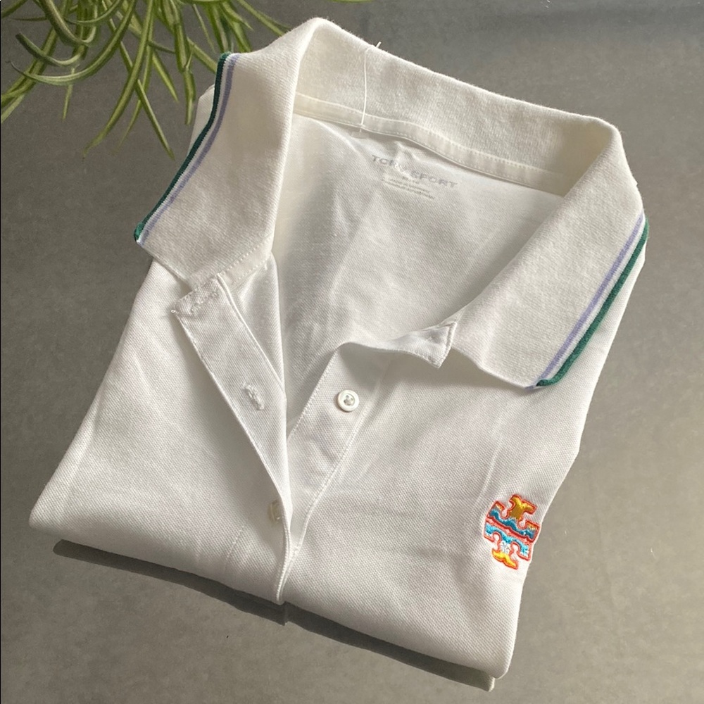 Tory Sport White Polo Shirt with Multicolor Trim
